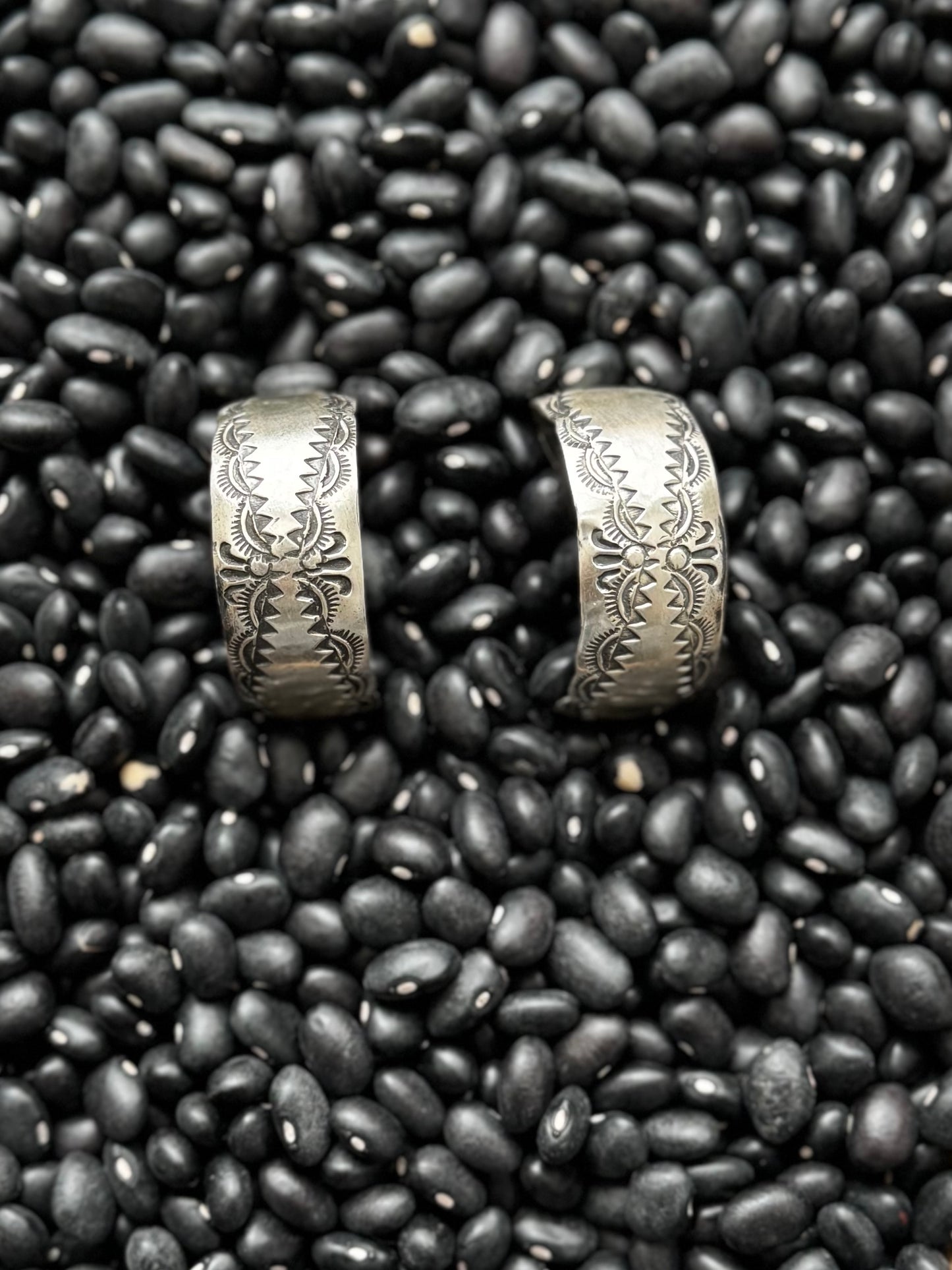 Thick Hoops with Stamped Design Earrings- Sterling Silver - Native Handmade - VJP (artist)