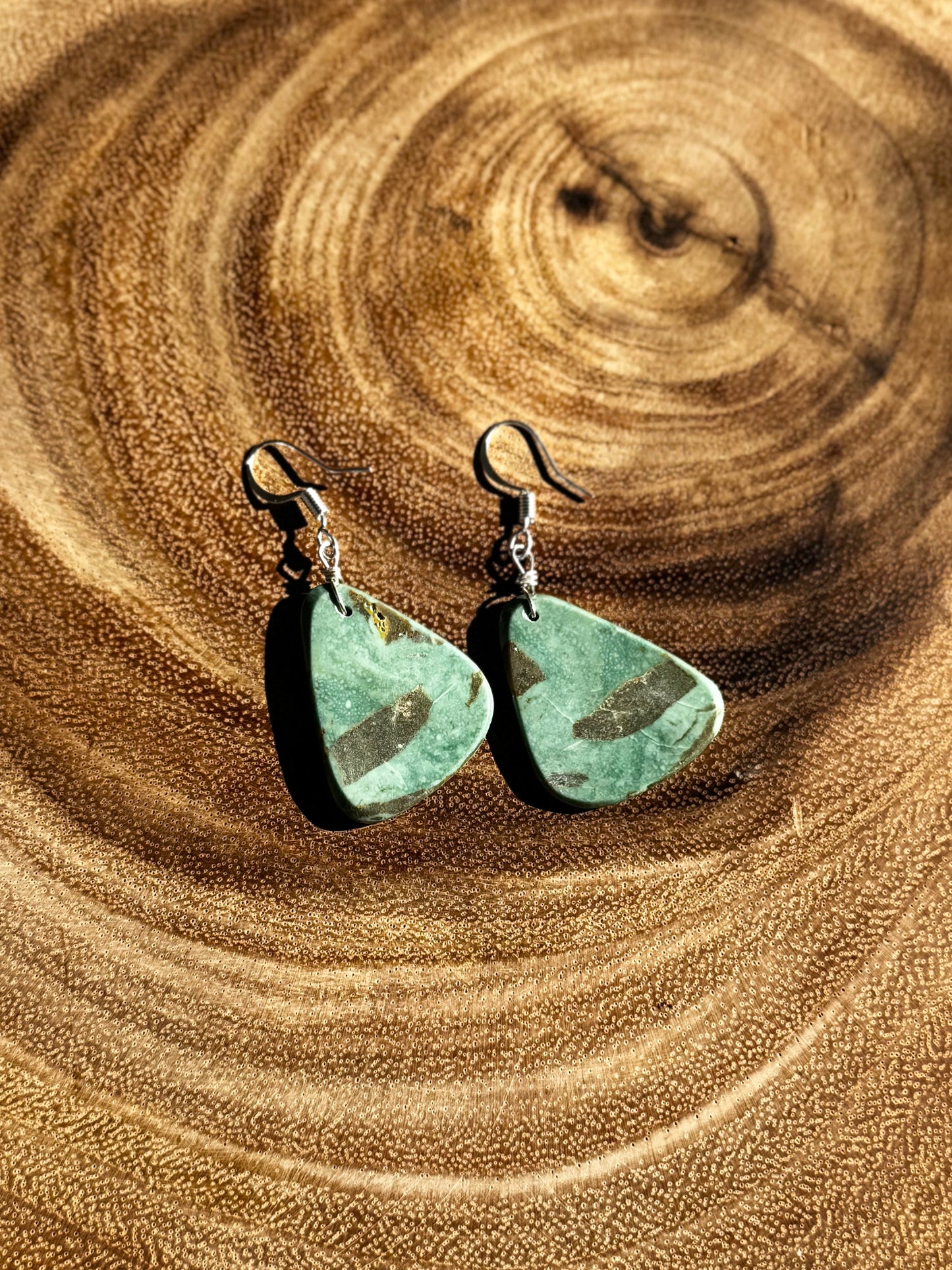 Royston Turquoise Triangle Slab Dangle Earrings - Sterling Silver - Native Handmade