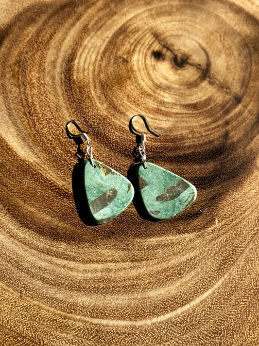 Royston Turquoise Triangle Slab Dangle Earrings - Sterling Silver - Native Handmade