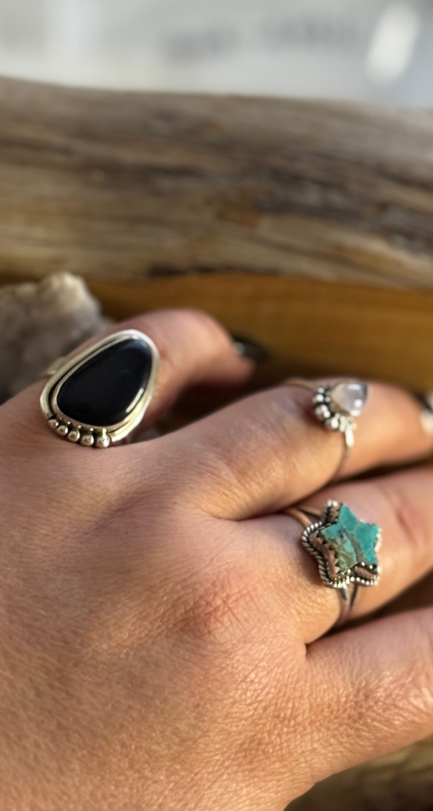 Oval Stone Ring - Black Onyx - Sterling Silver - Size 8