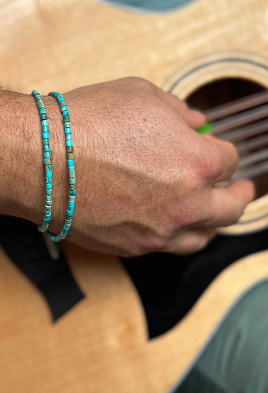 Bracelet/Anklet - Kingman Turquoise Beads - Sterling Silver