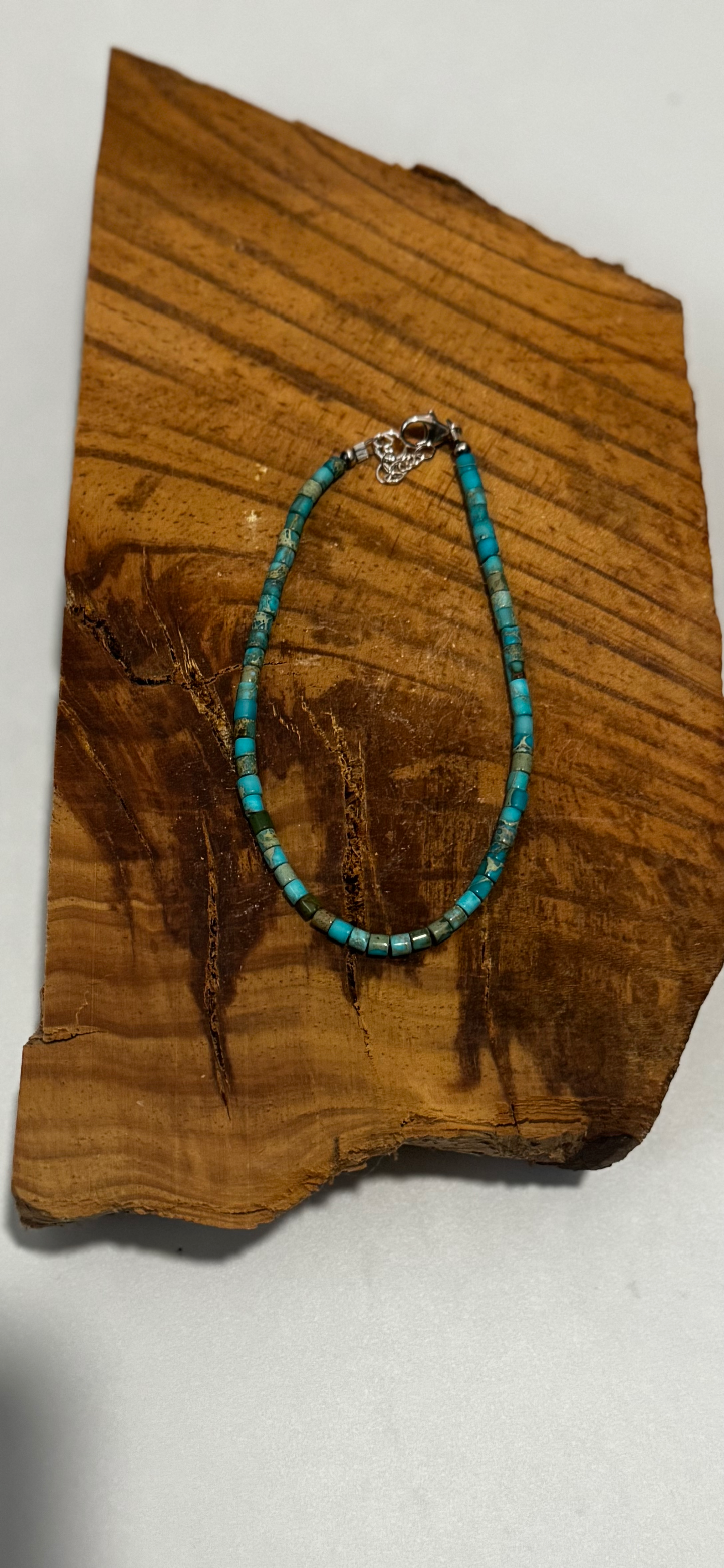 Bracelet/Anklet - Kingman Turquoise Beads - Sterling Silver