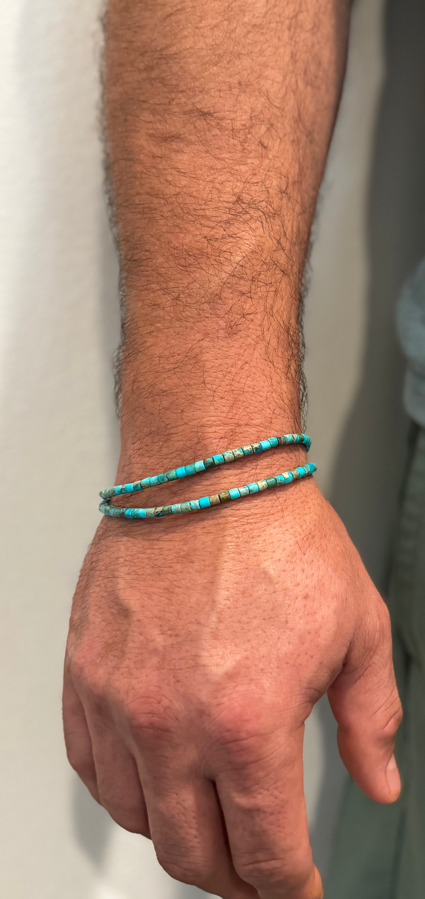 Bracelet/Anklet - Kingman Turquoise Beads - Sterling Silver