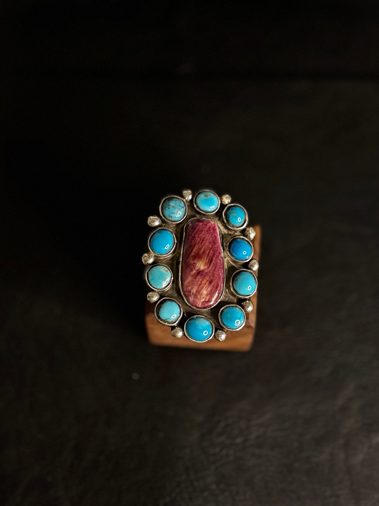 Cluster Ring - Turquoise and Purple Spiny Oyster - Navajo Handmade - Bennet and Drema Yazzie - Size 9.75