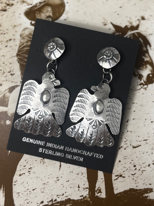 Thunderbird Dangle Earrings - Sterling Silver - Native Handmade - Time Yazzie (artist)