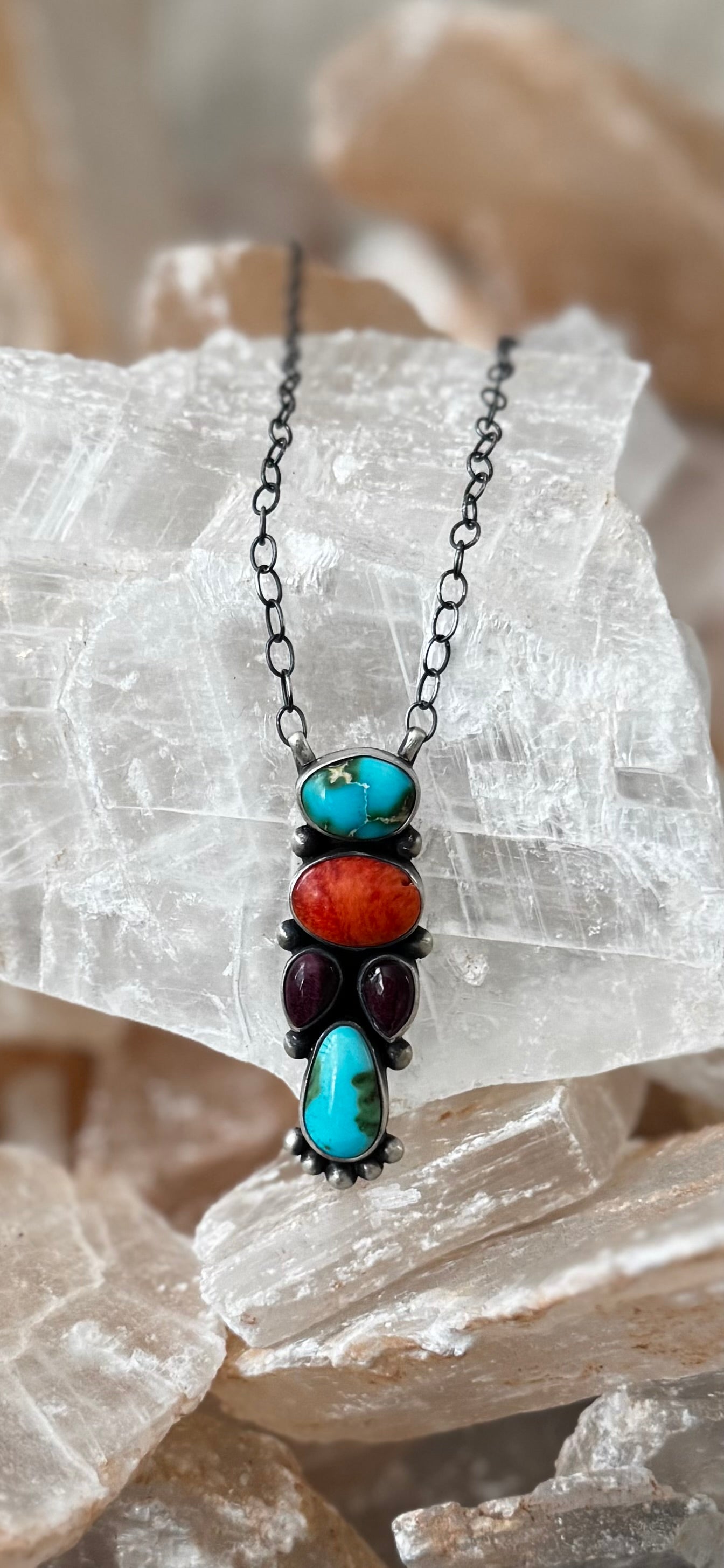 Necklace Multi Stone - Sonoran Turquoise, Spiny Oyster - Sterling Silver - Scott Skeets (artist)