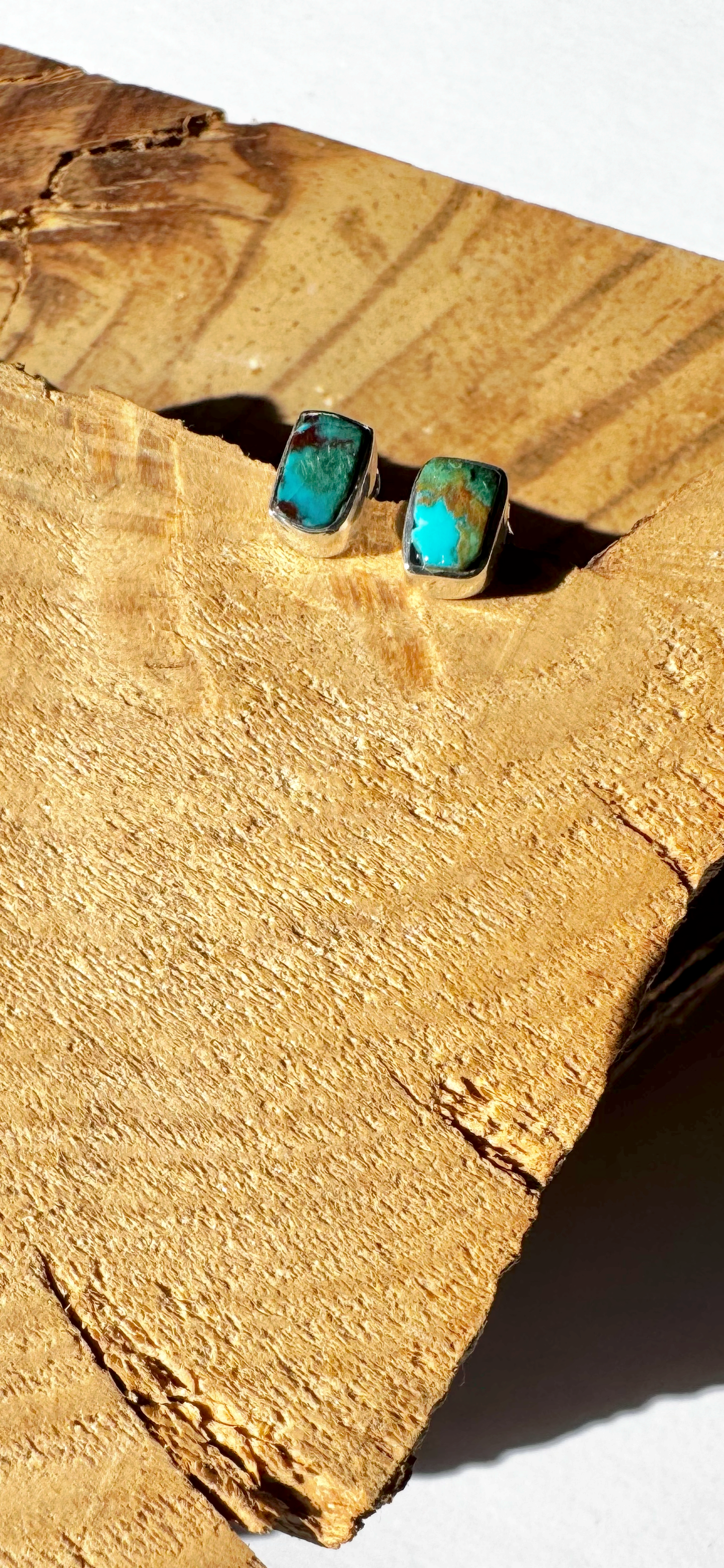 Chrysocolla Rectangular Stud Earrings - Sterling Silver