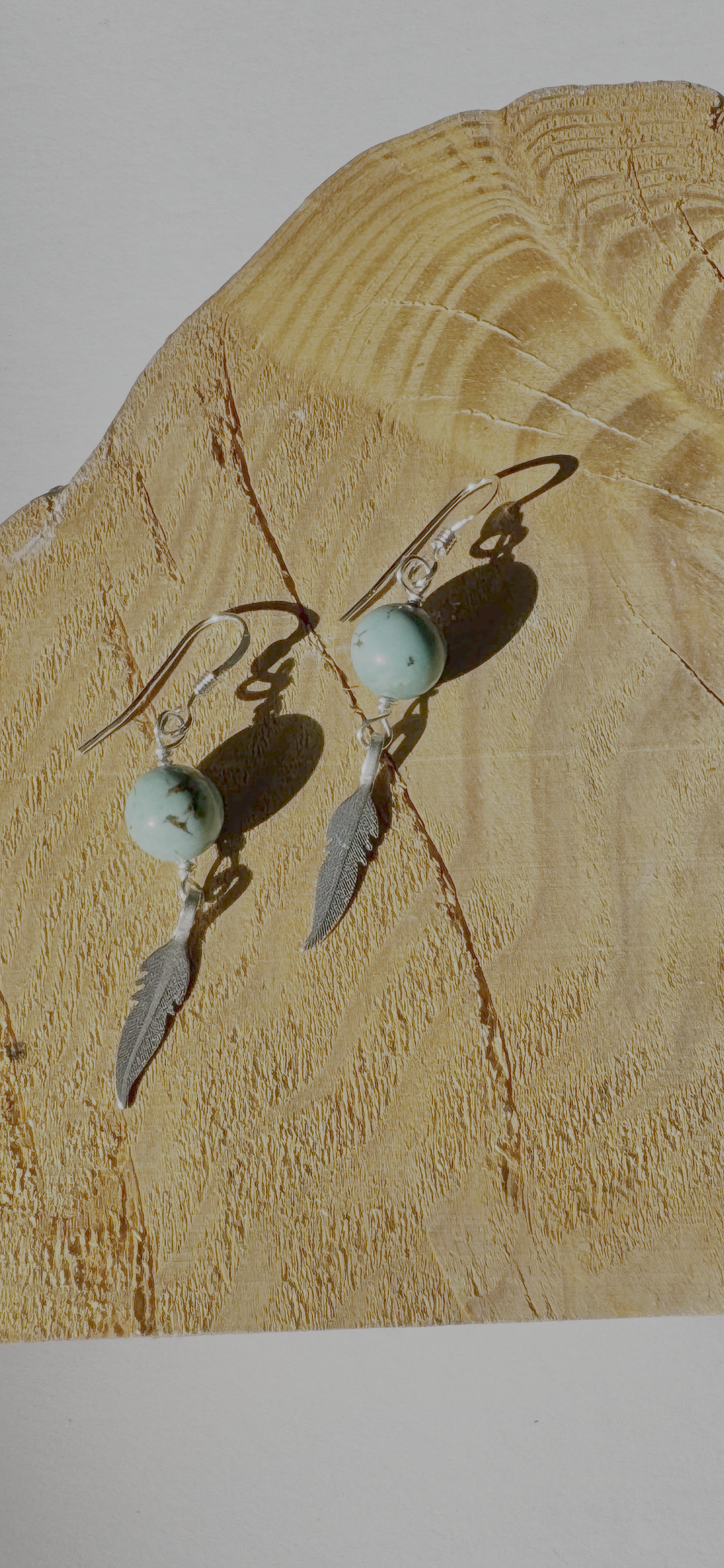 Turquoise & Feather Dangle Earrings- Sterling Silver