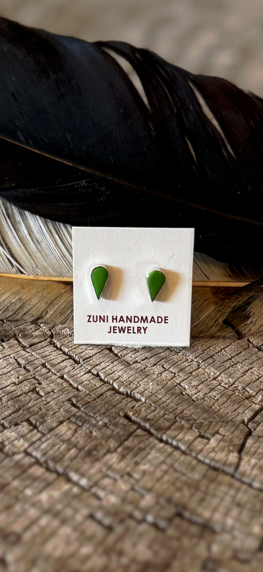 Tear Drop Earrings - Gaspeite - Sterling Silver - Native Handmade - Angie Rosetta (artist)