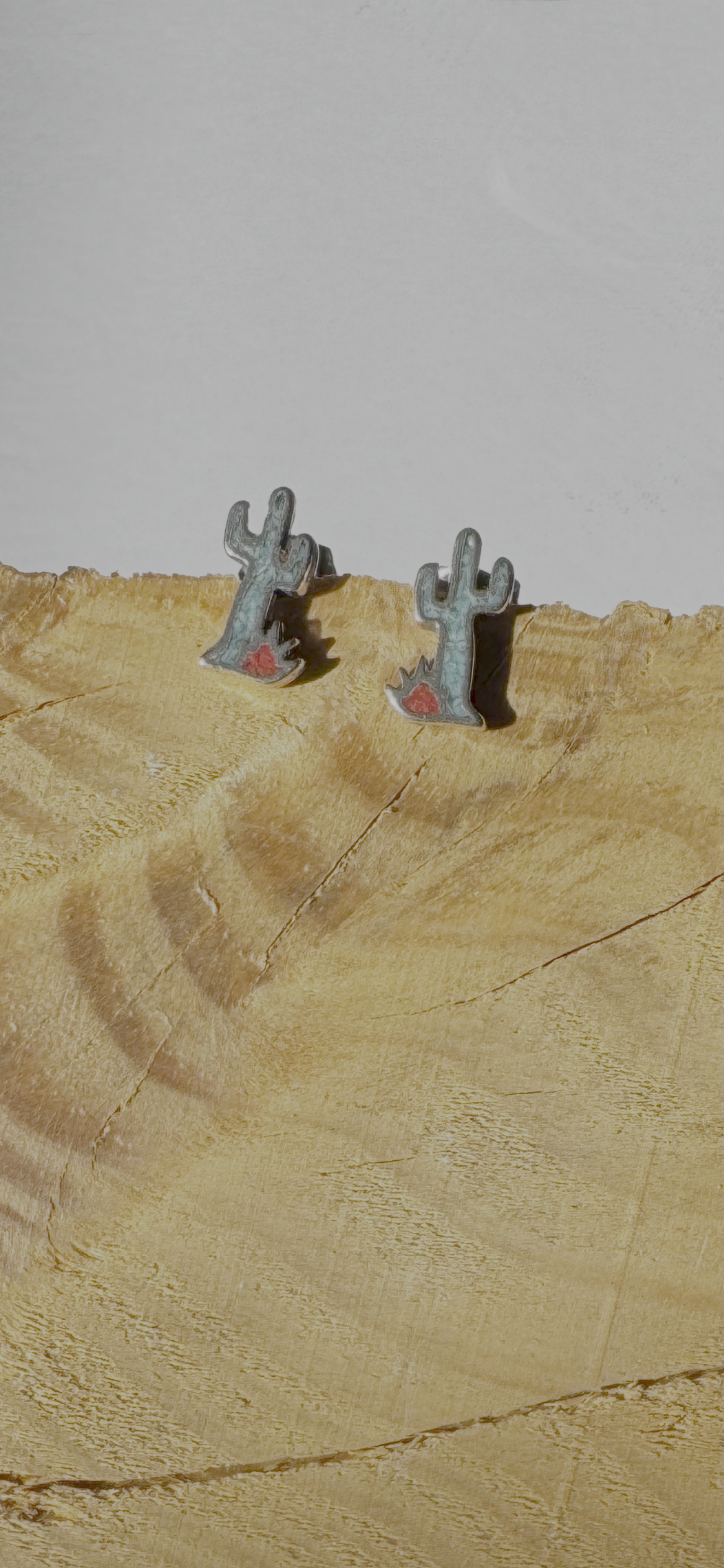 Inlay Cactus Post Earrings - Sterling Silver