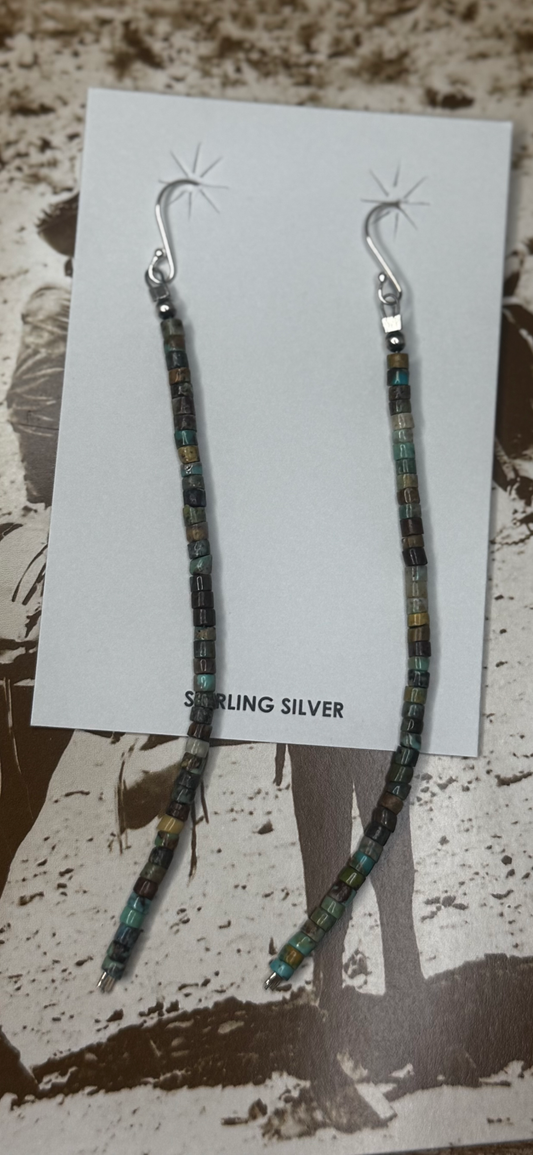 Dangling Bead Earrings - Turquoise - Sterling Silver - Native Handmade - Corraine Smith (artist)