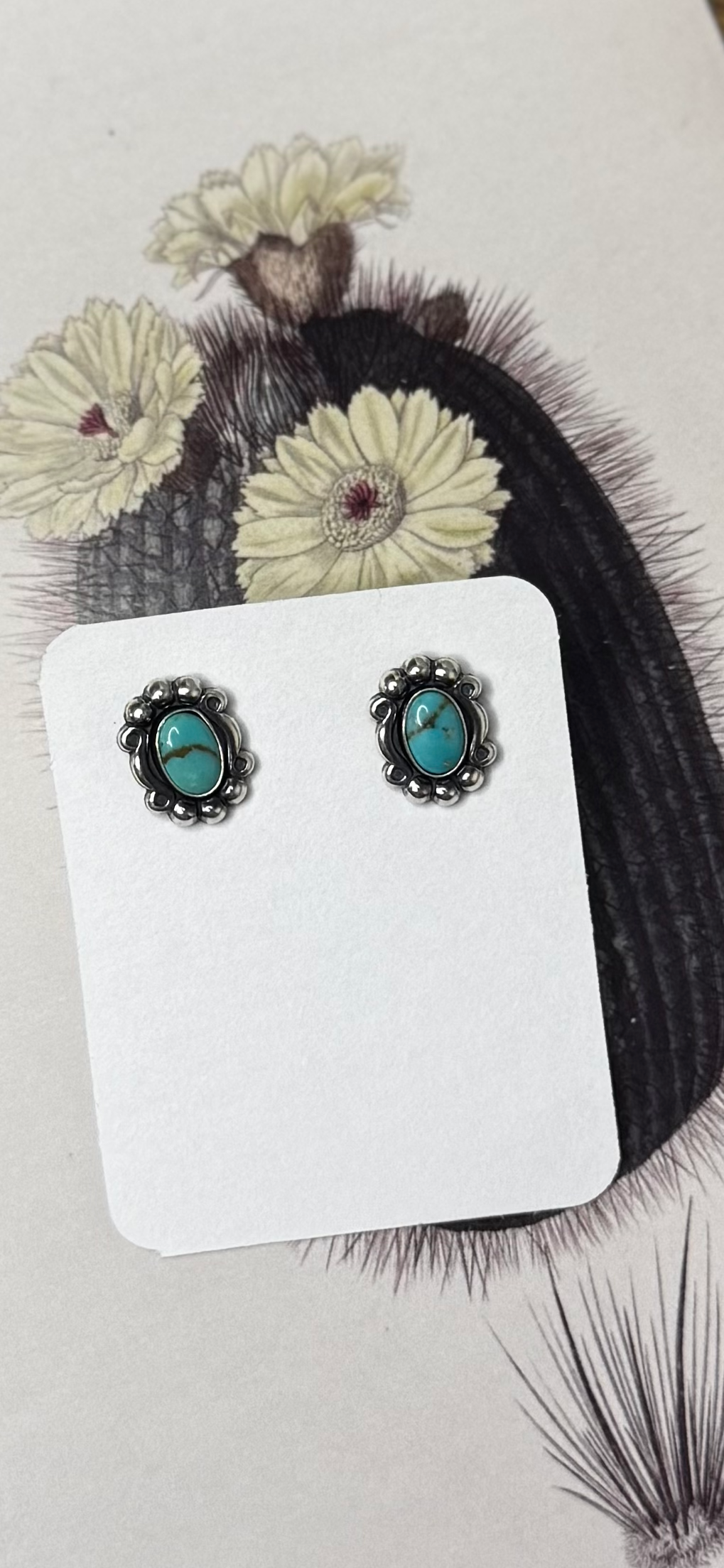 Turquoise Ruffled Stud Earrings - Sterling Silver