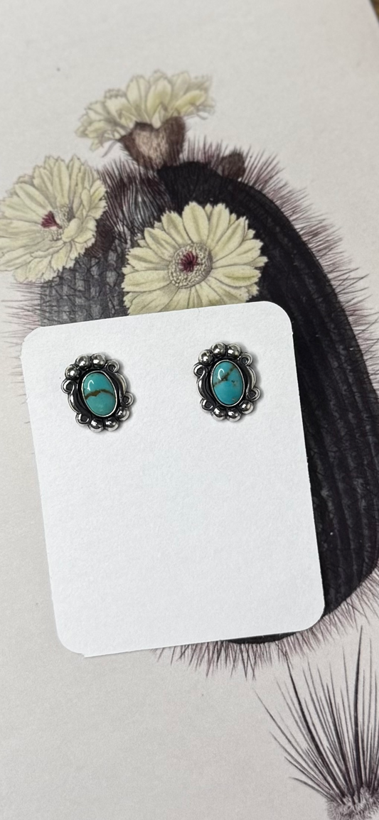 Turquoise Ruffled Stud Earrings - Sterling Silver