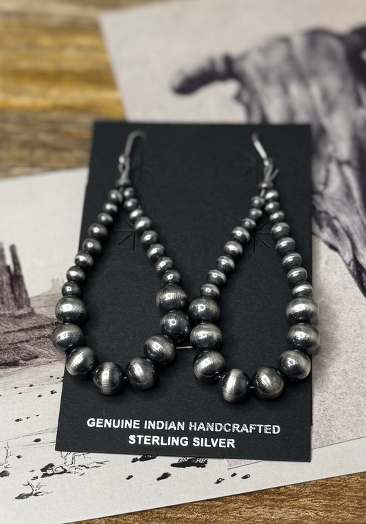 Navajo Pearl Dangling Earrings - Sterling Silver - Native Handmade