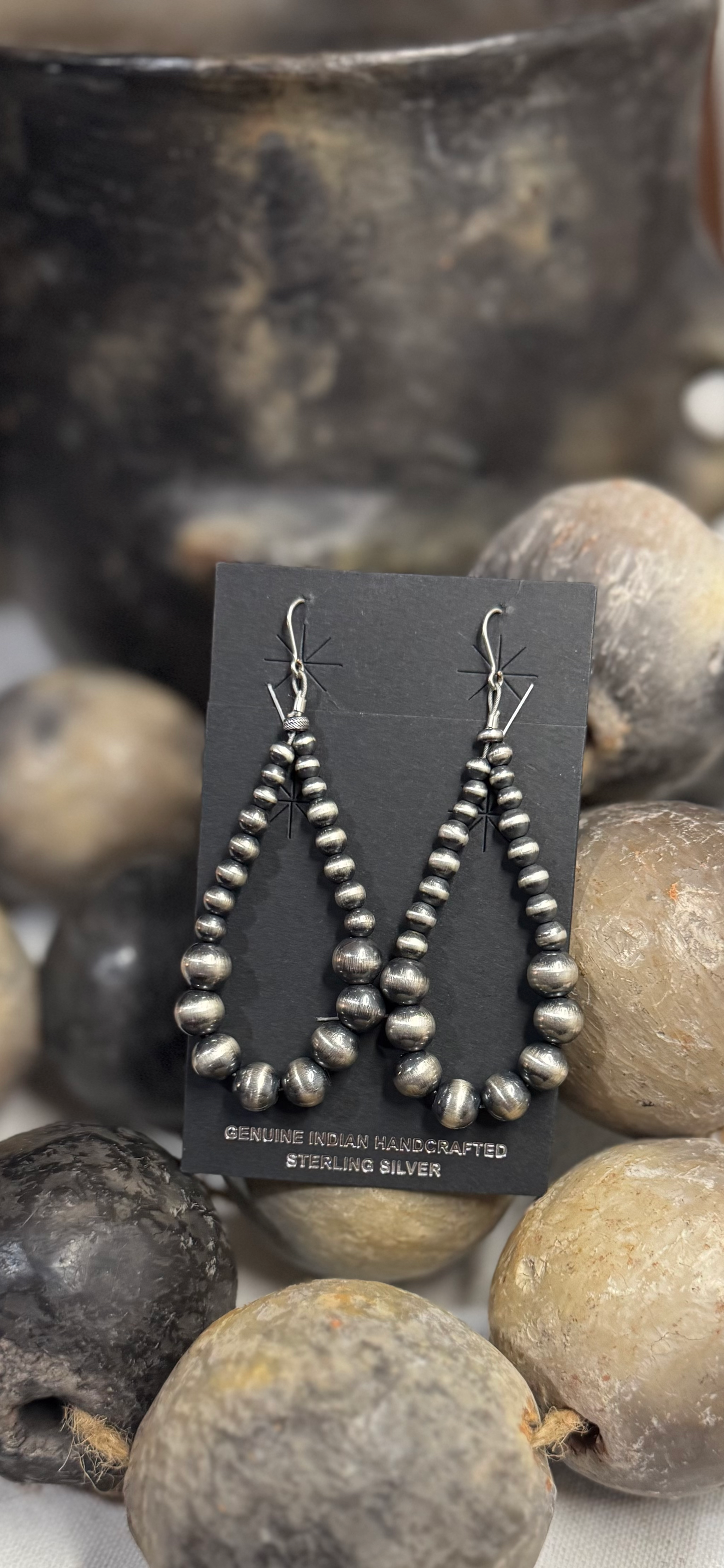 Navajo Pearl Dangling Earrings - Sterling Silver - Native Handmade