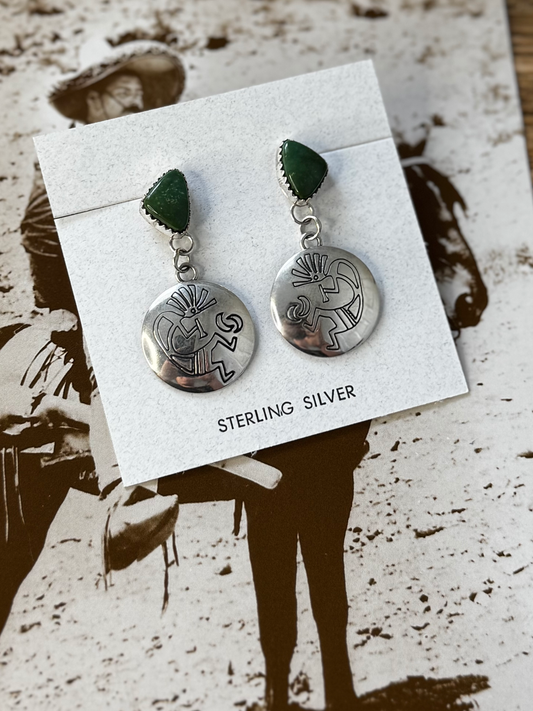 Petroglyph Earrings - Turquoise - Sterling Silver - Native Handmade - Tia Long (artist)