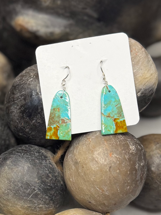 Turquoise Dangling Earrings - Royston Turquoise - Sterling Silver - Native Handmade