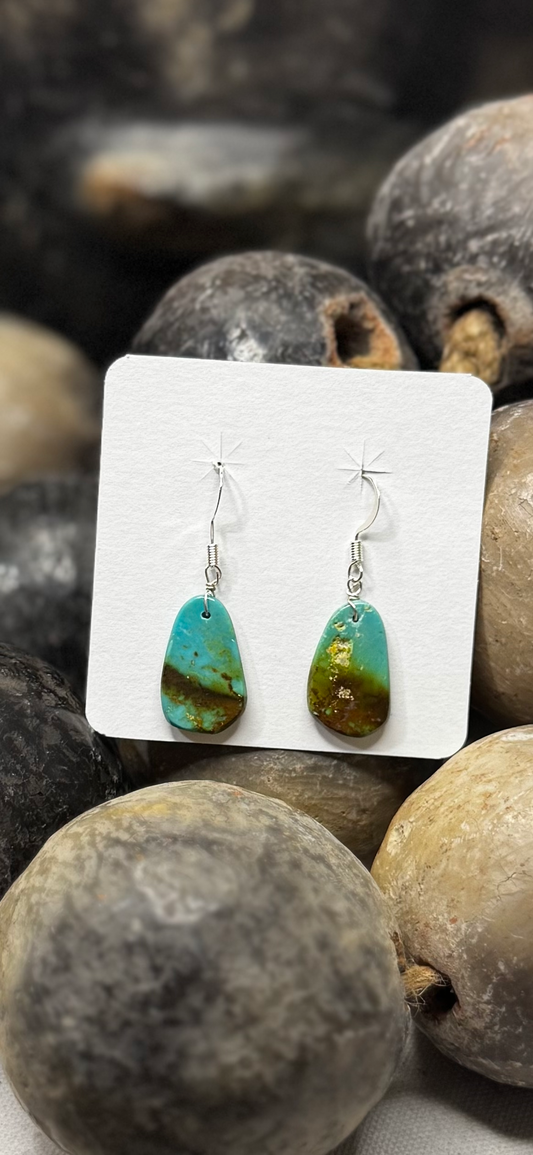 Royston Turquoise Slab Dangling Earrings - Sterling Silver - Native Handmade