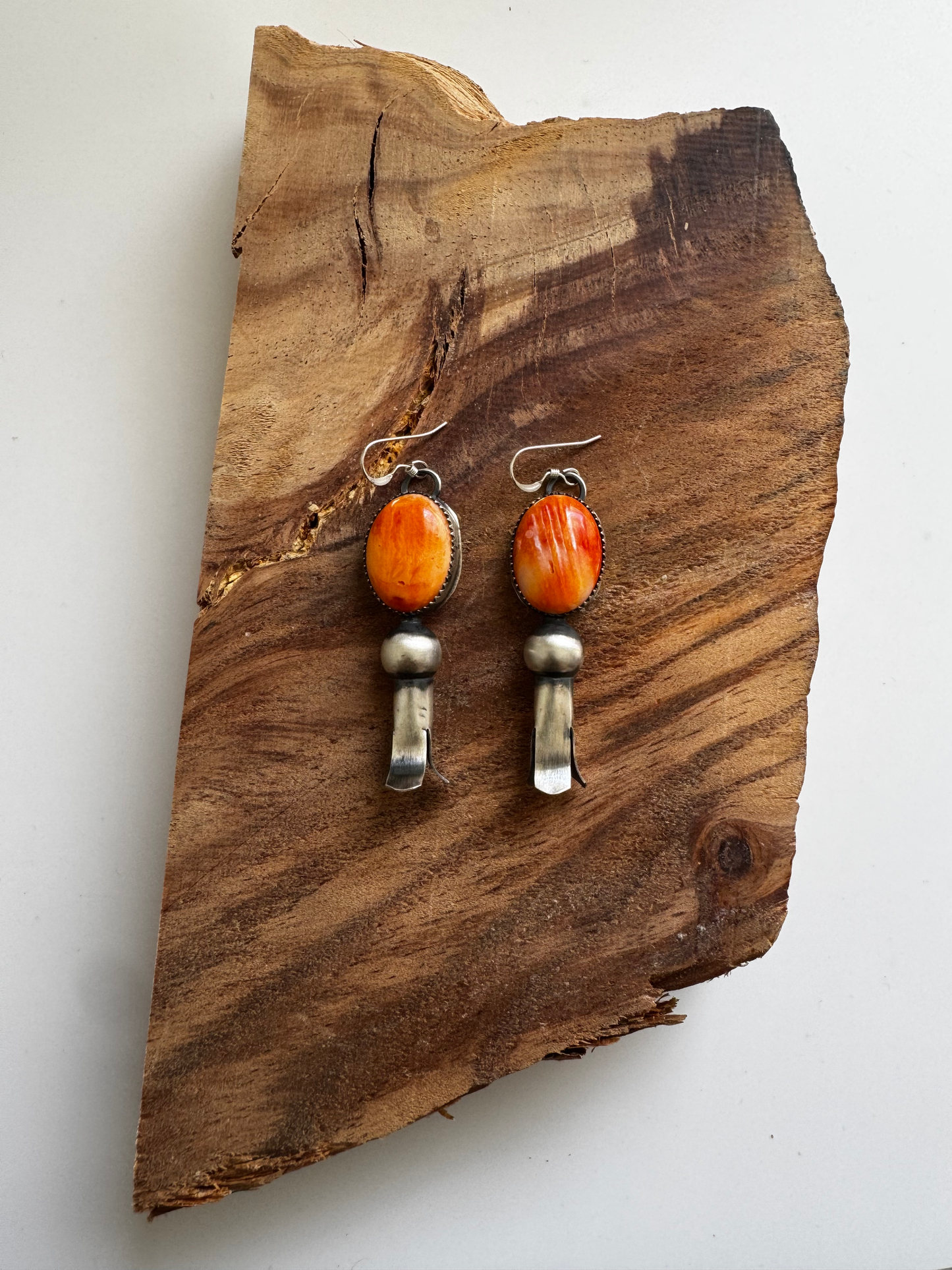 Blossom Earrings - Orange Spiny Oyster - Sterling Silver - Native Handmade - Tia Long (Artist)