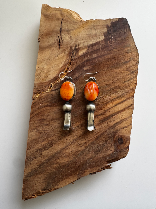 Blossom Earrings - Orange Spiny Oyster - Sterling Silver - Native Handmade - Tia Long (Artist)