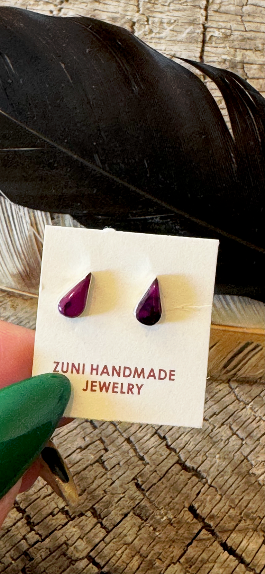 Tear Drop Earrings - Purple Spiny Oyster - Sterling Silver - Native Handmade - Angie Rosetta (artist)