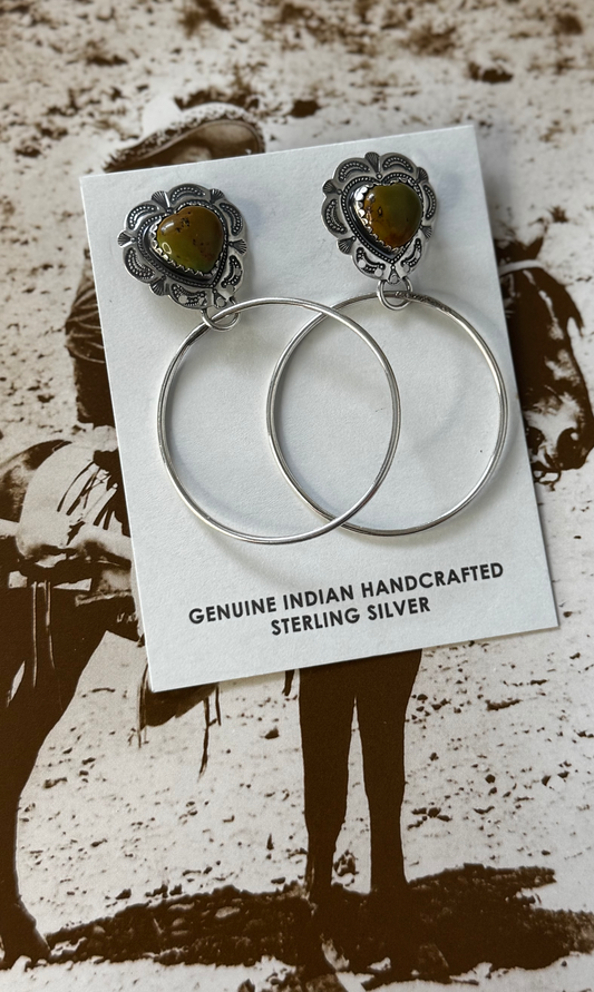 Heart Hoop Earrings with Stones - Sterling Silver - Native Handmade - Merle House