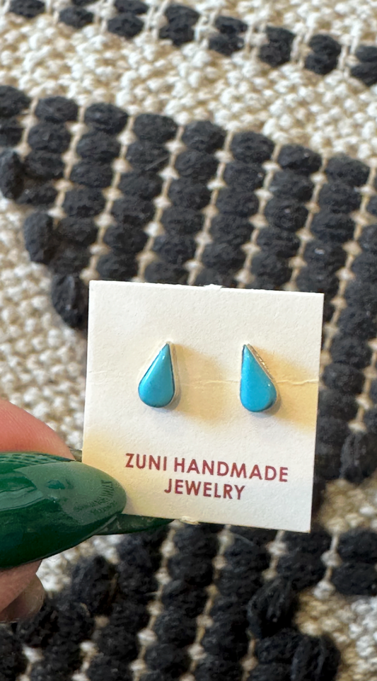 Tear Drop Earrings - Turquoise - Sterling Silver - Native Handmade - Angie Rosetta (artist)