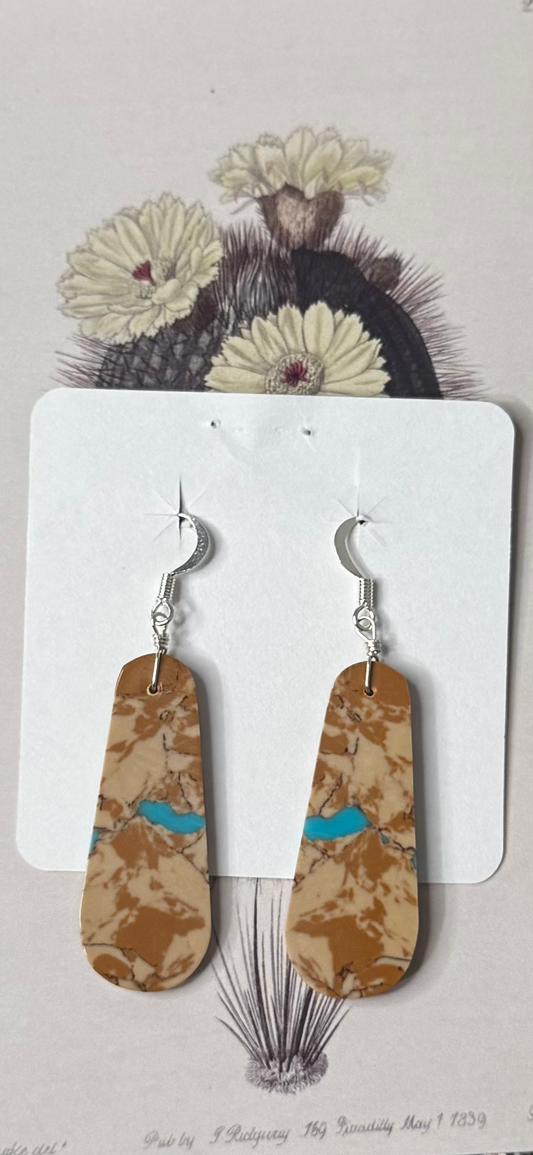 Boulder Turquoise Dangling Earrings - Sterling Silver - Native Handmade