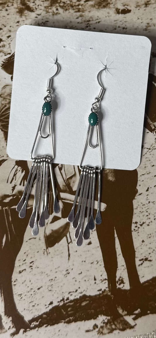 Triangle Dangle Earrings with Turquoise - Sterling Silver - Native Handmade