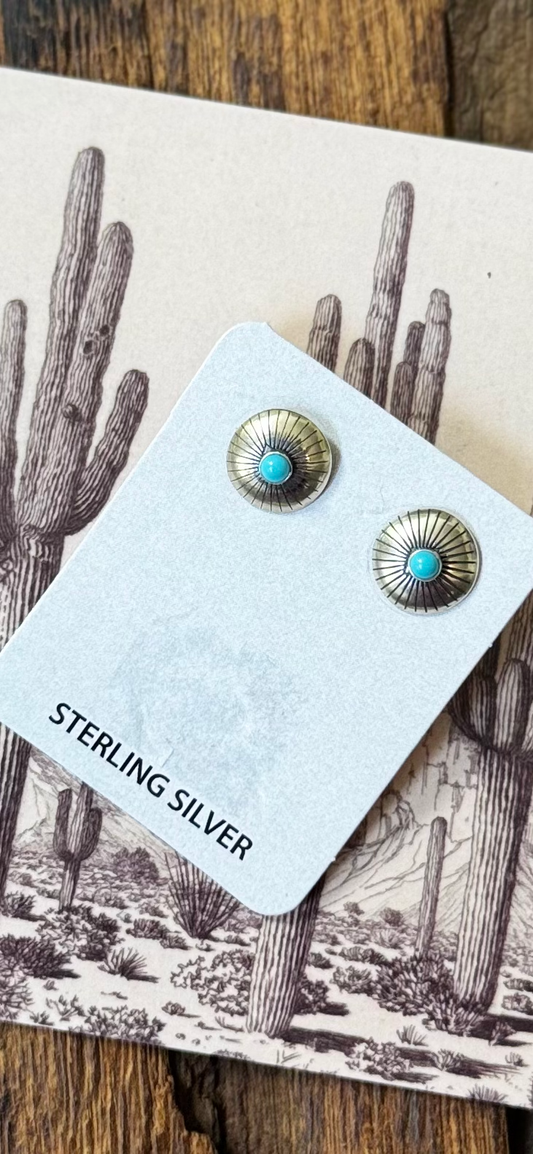 Concho Turquoise Studs - Sterling Silver