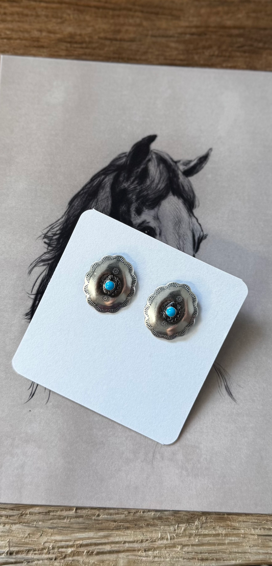 Concho Post Earrings with Turquoise - Sterling Silver
