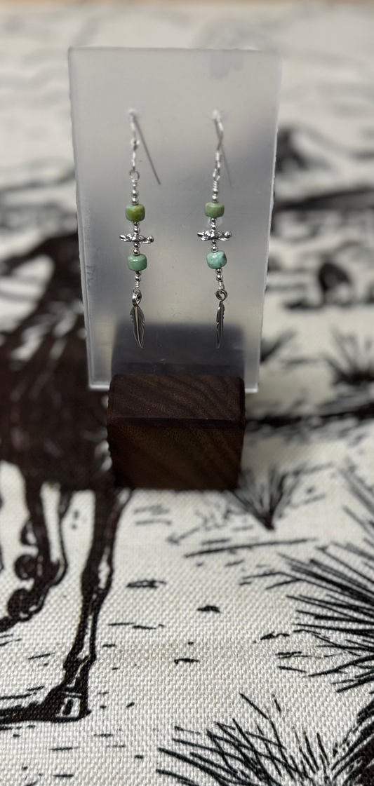 Turtle Feather Turquoise Dangle Earrings - Sterling Silver