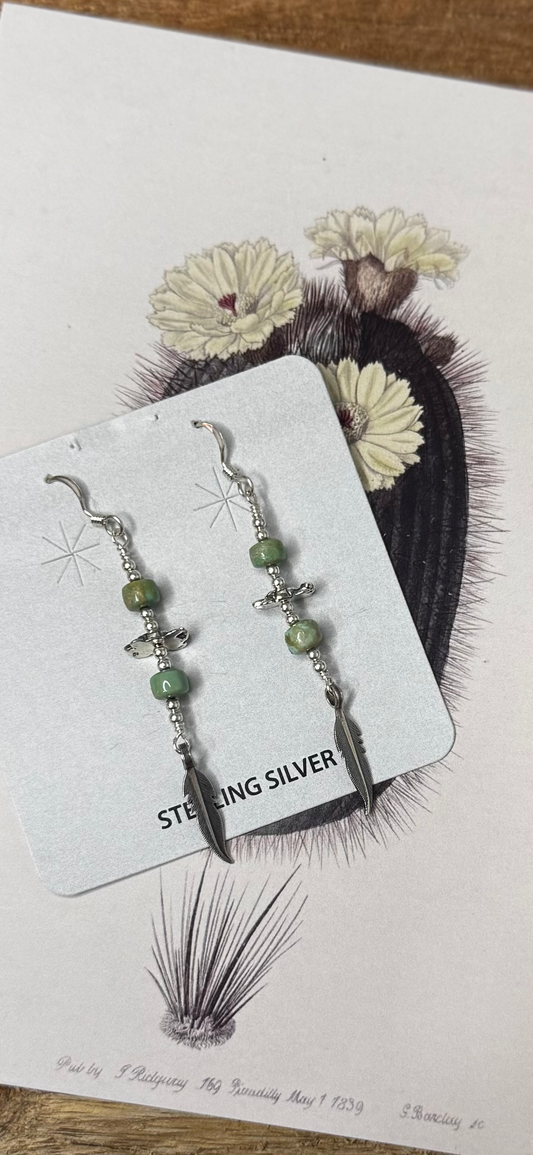 Turtle Feather Turquoise Dangle Earrings - Sterling Silver