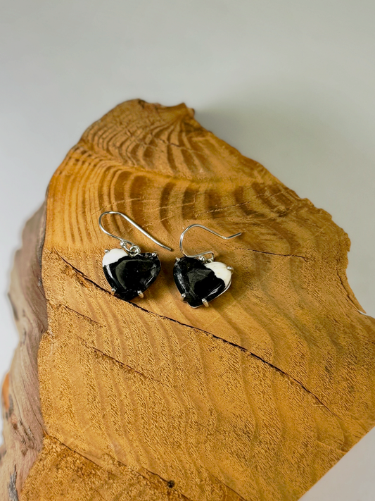 White Buffalo Heart Earrings - Sterling Silver