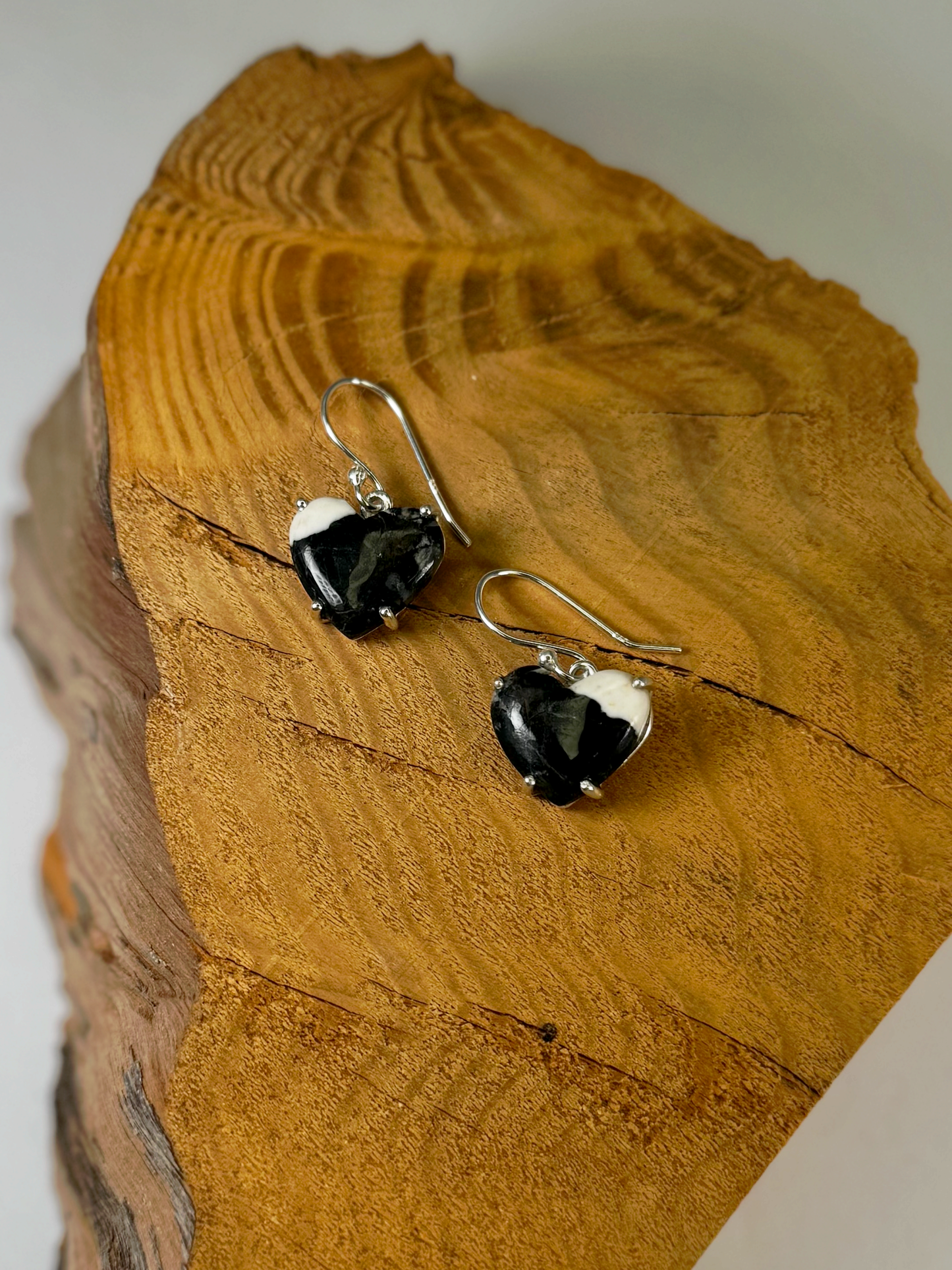 White Buffalo Heart Earrings - Sterling Silver