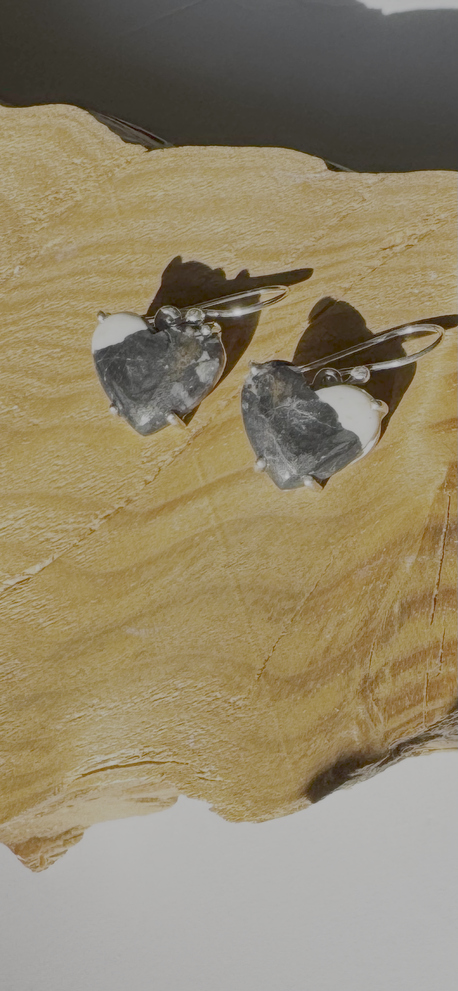 White Buffalo Heart Earrings - Sterling Silver