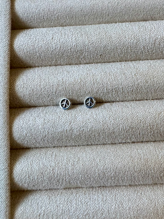 Peace Sign Stud Earrings - Sterling Silver