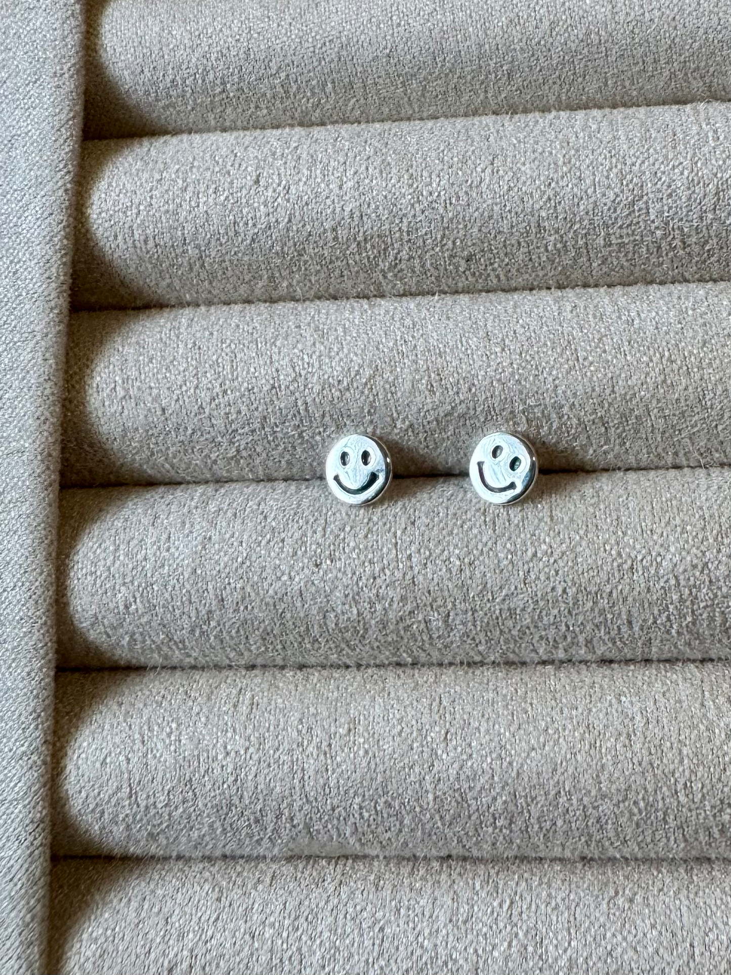 Smiley Face Stud Earrings - Sterling Silver