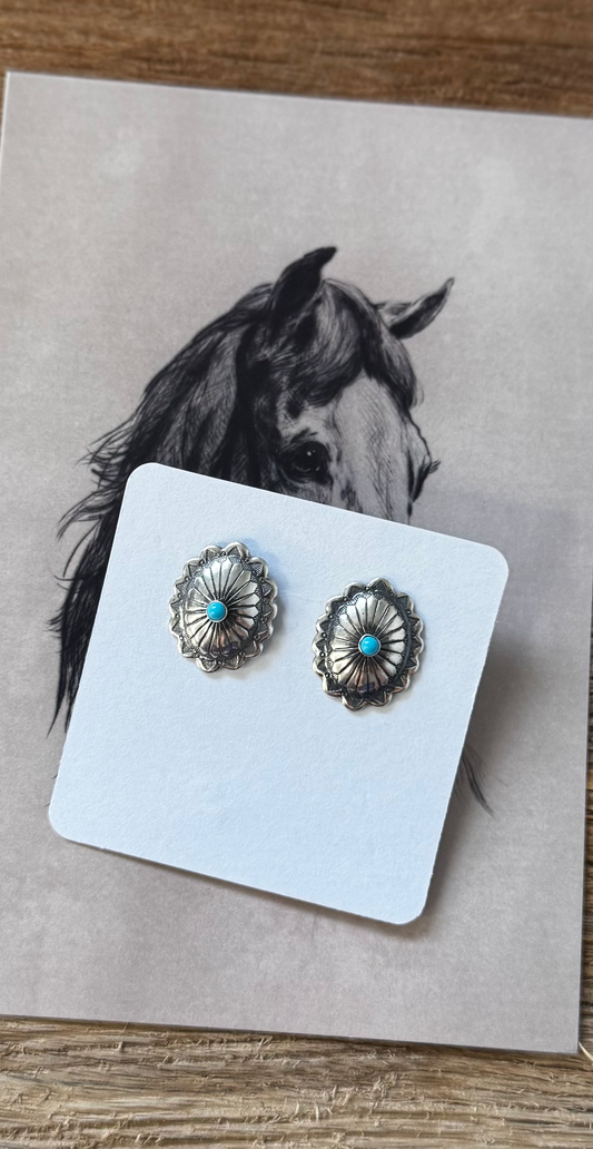 Concho Post Earrings with Turquoise - Sterling Silver