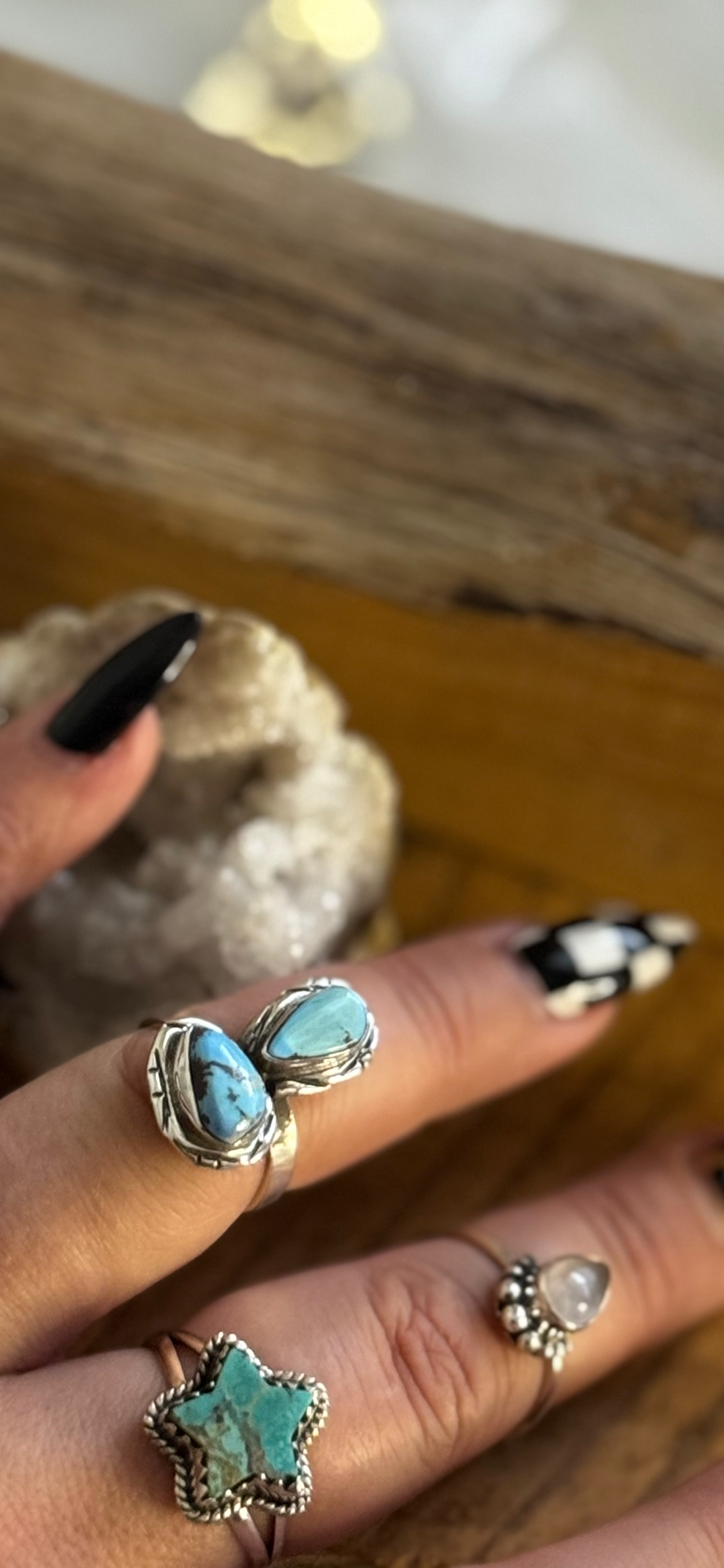 Dual Stone Ring - Golden Hills Turquoise - Sterling Silver - Size Adjustable