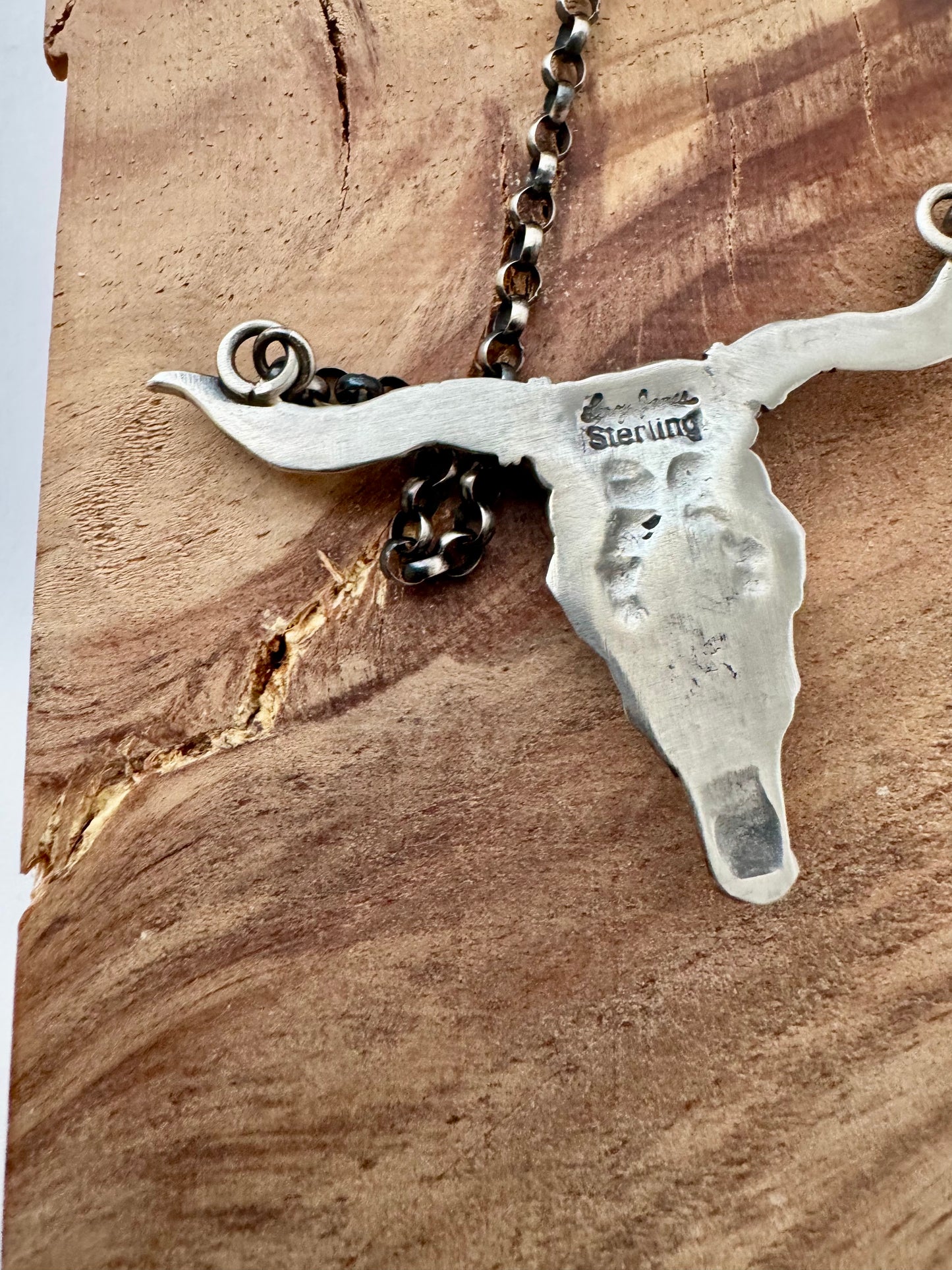 Longhorn Necklace with Carico lake Turquoise- Artist Larry James- Length 20.75" - Native Handmade - Sterling Silver