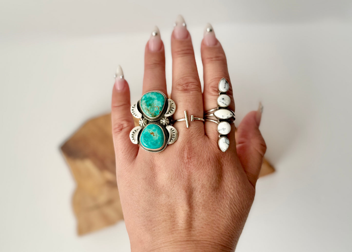 Double Stone Turquoise - Artist Loy - Size 9.5 -Native Handmade- Sterling Silver