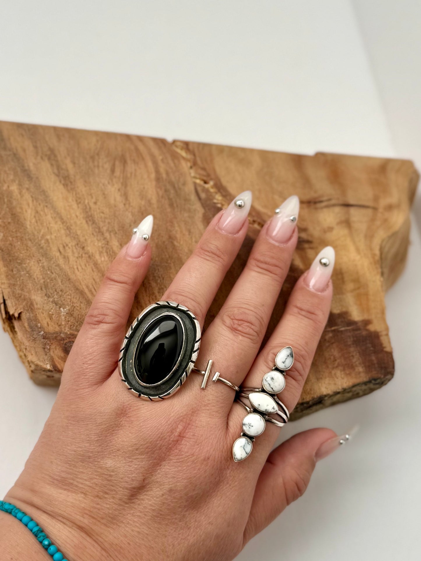 Large Onyx Ring - Artist Chimney Butte- Size 9 -Native Handmade -Sterling Silver