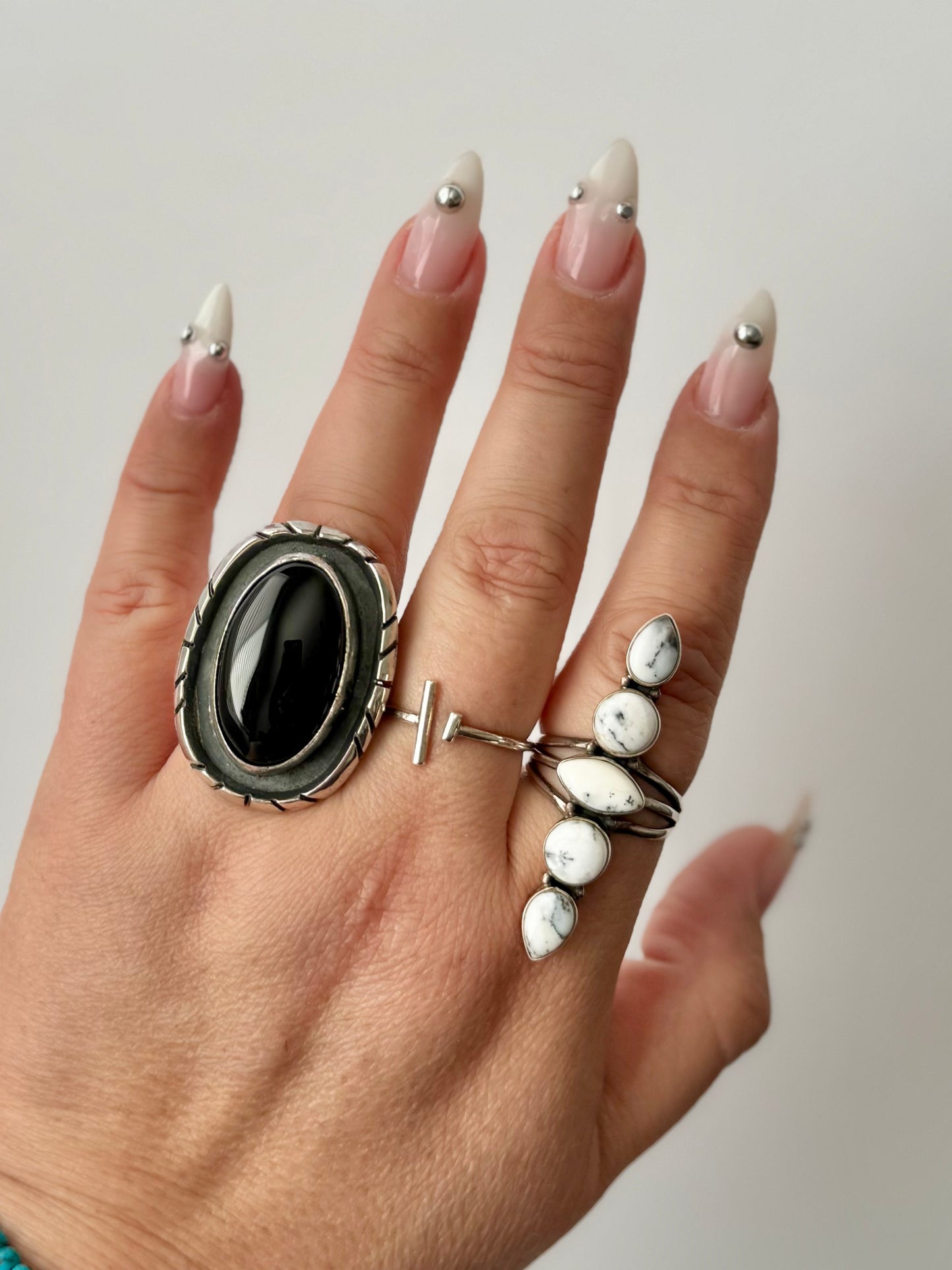 Large Onyx Ring - Artist Chimney Butte- Size 9 -Native Handmade -Sterling Silver