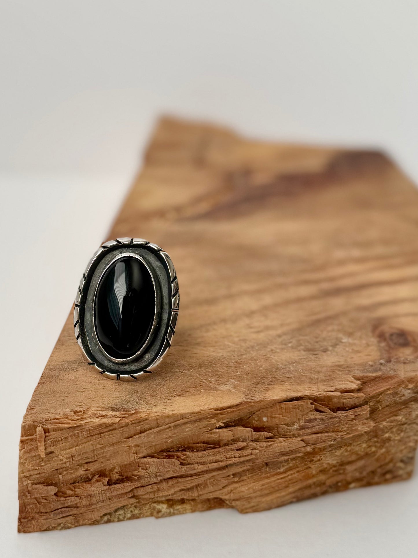 Large Onyx Ring - Artist Chimney Butte- Size 9 -Native Handmade -Sterling Silver