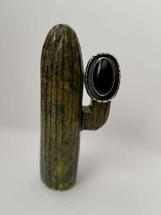Large Onyx Ring - Artist Chimney Butte- Size 9 -Native Handmade -Sterling Silver