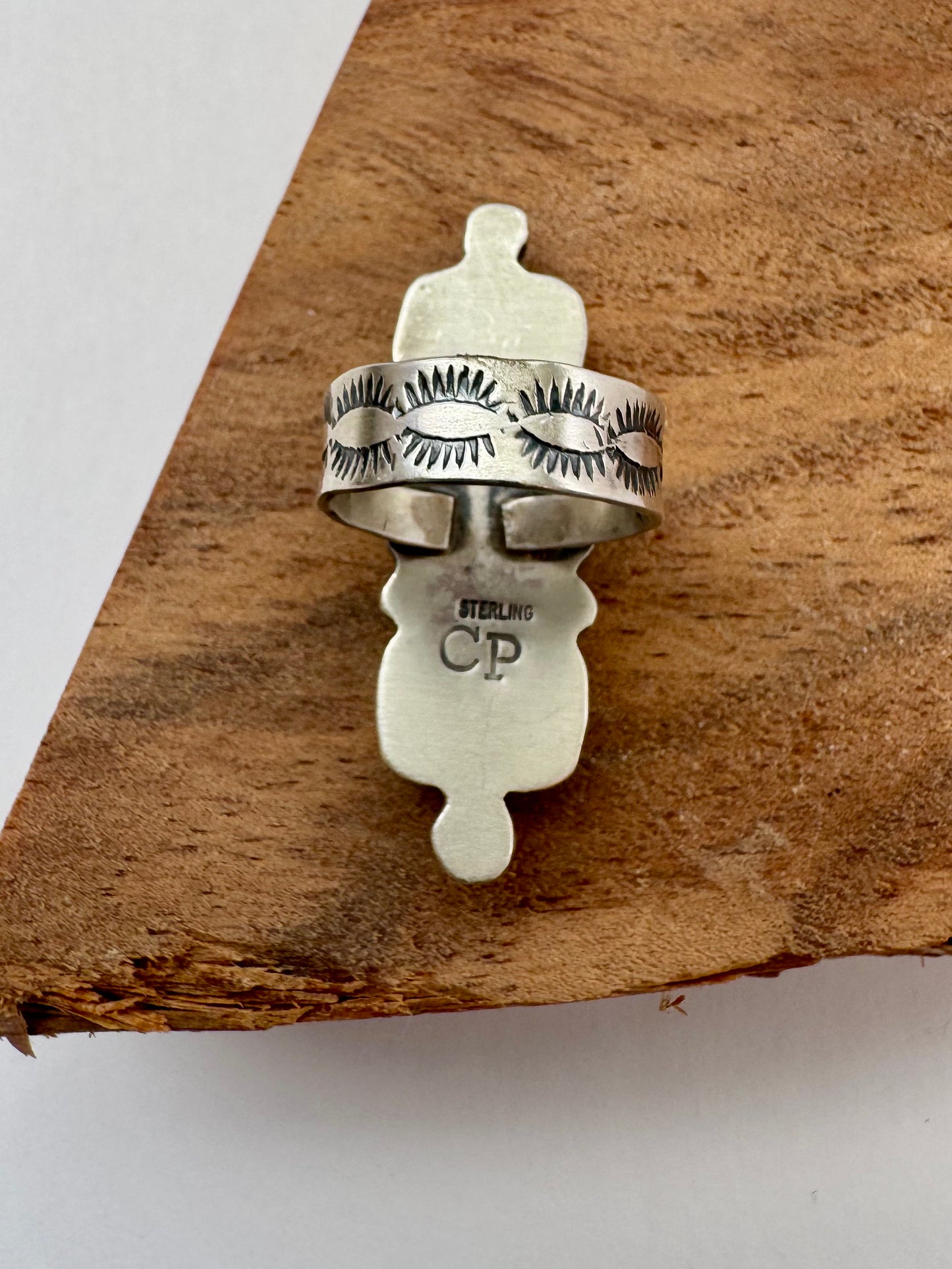 Triple Stone Royston Turquoise Ring - Artist CP - Size 8- Native Handmade -Sterling Silver
