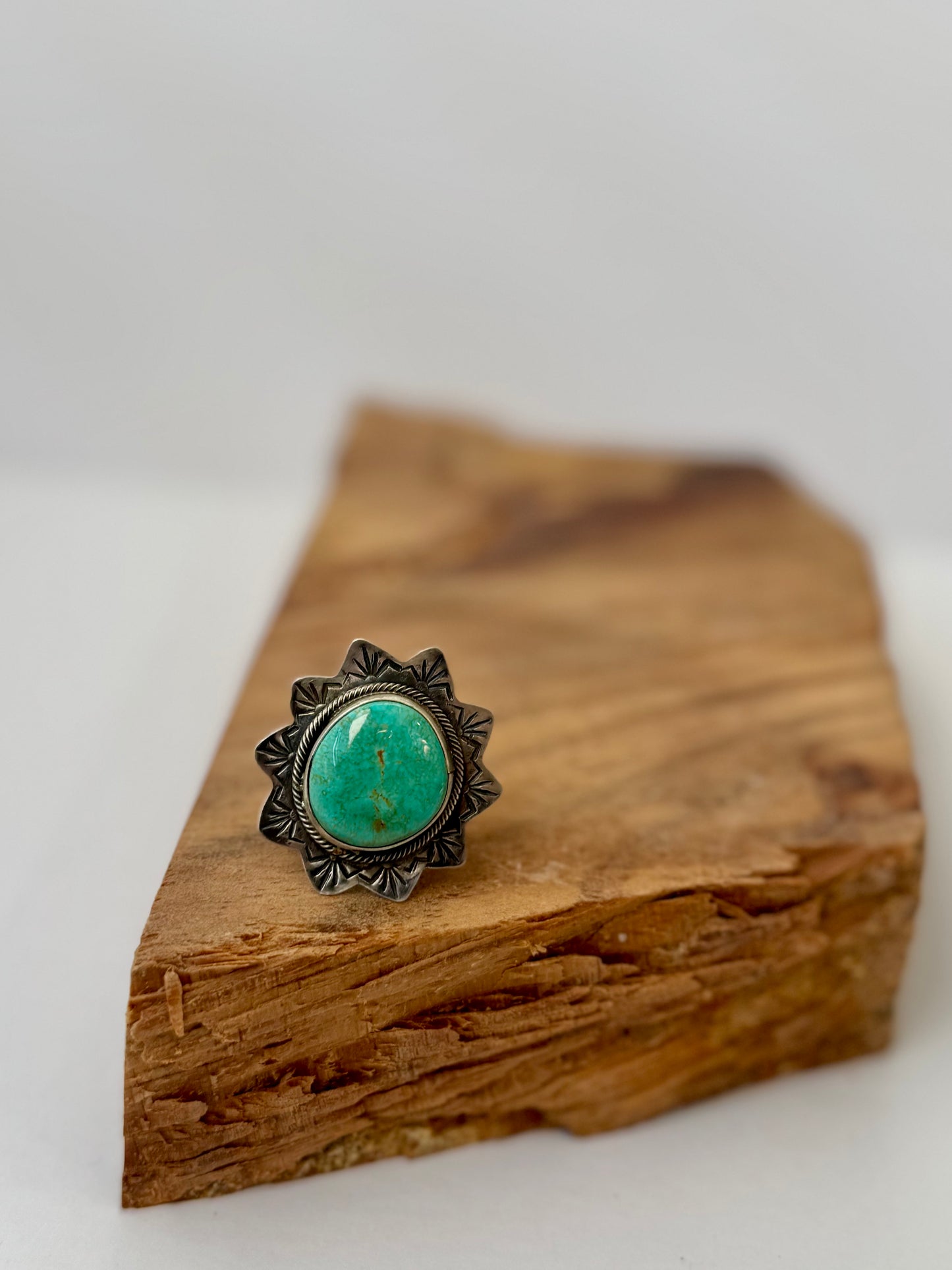 Sun Shaped Ring with Turquoise - Native Handmade - Jameson Garcia (Artist) - Size Adjustable- Sterling Silver