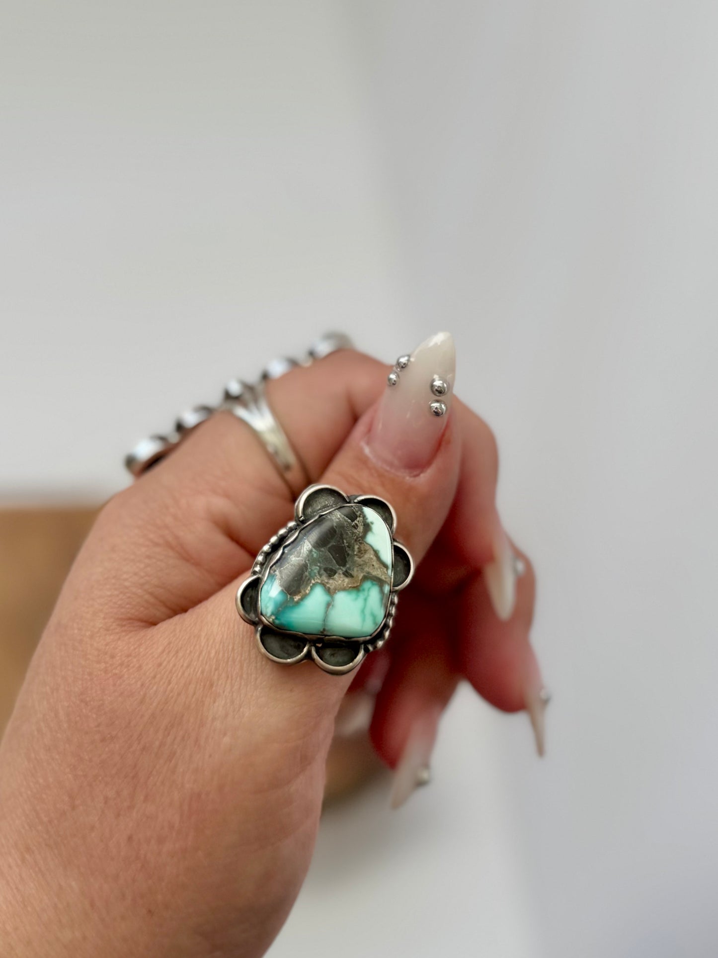 Scalloped Border Irregular Shape Ring - Native Handmade -Artist MM - Sterling Silver