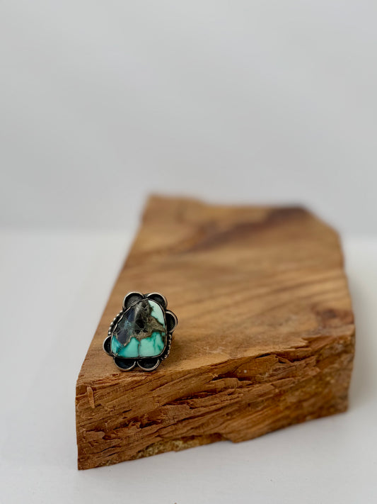 Scalloped Border Irregular Shape Ring - Native Handmade -Artist MM - Sterling Silver